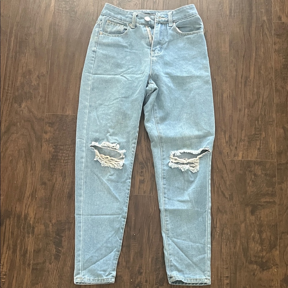 Nasty Gal Light Wash Ripped Boyfriend Jeans